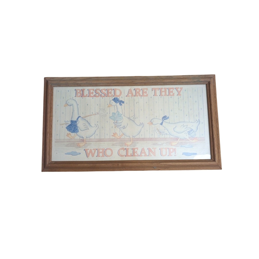Vintage Goose Blessed Are They Who Clean Up Framed Country Geese Art